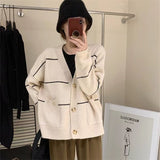 Women Knitwear Autumn and Winter Striped V-neck Sweater Coat Knitted Cardigan