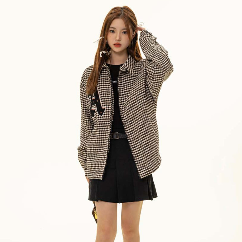 Unisex Jacket Autumn Houndstooth Embroidered Coat
