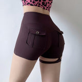 Women Yoga Sports Shorts Women's Pocket High-Waisted Trousers Yoga Sexy Fitness Pants