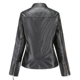 Red Leather Jacket Spring and Autumn Women's Leather Jacket Stand Collar PU Leather Women's Leather Jacket