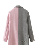 Women Suits Autumn Leisure Double Breasted Houndstooth Color Block Blazer