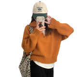 Women Knitted Pullover Turtleneck Half Zip Sweater Women's Fall and Winter Lapels Knitwear Coat