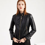 Red Leather Jacket Spring and Autumn Women's Leather Jacket Stand Collar PU Leather Women's Leather Jacket