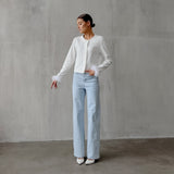 Women Trench Coat Waffle Coat Simple Feather Short round Neck Autumn and Winter