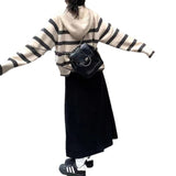 Women Knitwear Autumn and Winter Striped Hooded Sweater Loose Sweater