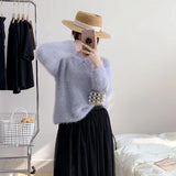 Women Knitwear Autumn and Winter round Neck Knitwear Loose Cropped Sweater