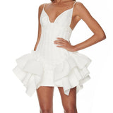 Harlem Night Attire V-neck Brace Ruffled Sexy Backless Party Mini Hip Bag Dress