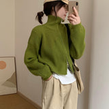 Women Knitted Cardigan Autumn and Winter Zipper Knitted Cardigan Stand Collar Sweater