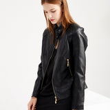 Red Leather Jacket Spring and Autumn Women's Leather Jacket Stand Collar PU Leather Women's Leather Jacket