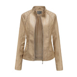 Red Leather Jacket Spring and Autumn Women's Leather Jacket Stand Collar PU Leather Women's Leather Jacket
