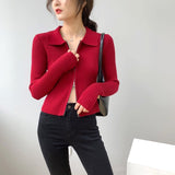 Women Cardigan Sweater Zipper and Lapel Knitted Cardigan 8t8060