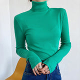 Women T Shirt High Collar Slim Fit Long Sleeves T-shirt Top