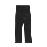 Men Jeans Zipper Slit Slightly Flared Casual Pants Loose Cargo Pants