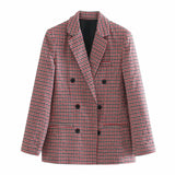 Women Suits Plaid Double Breasted Blazer Women Spring and Autumn Top