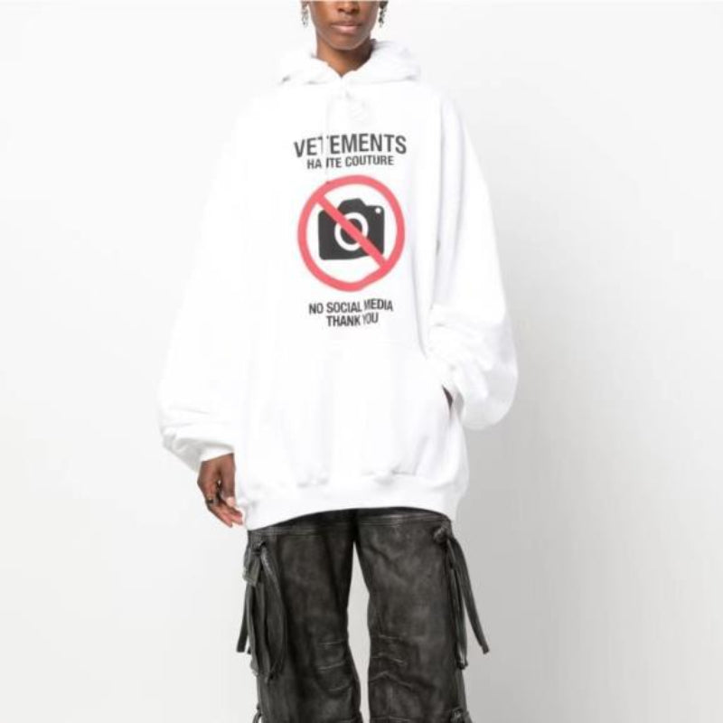 Vetements Hoodie VTM Letter Photo Velvet Padded Loose Hooded Sweater