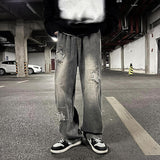 Men Jeans Summer Broken Loose Straight-Leg Wide-Leg Pants