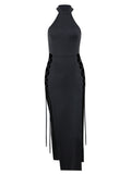 Women Dresses Knitted Turtleneck Sleeveless