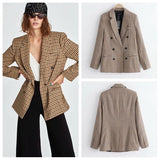 Women Suits Plaid Double Breasted Blazer Women Spring and Autumn Top