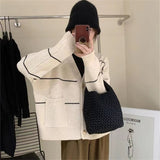 Women Knitwear Autumn and Winter Striped V-neck Sweater Coat Knitted Cardigan
