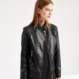 Red Leather Jacket Spring and Autumn Women's Leather Jacket Stand Collar PU Leather Women's Leather Jacket